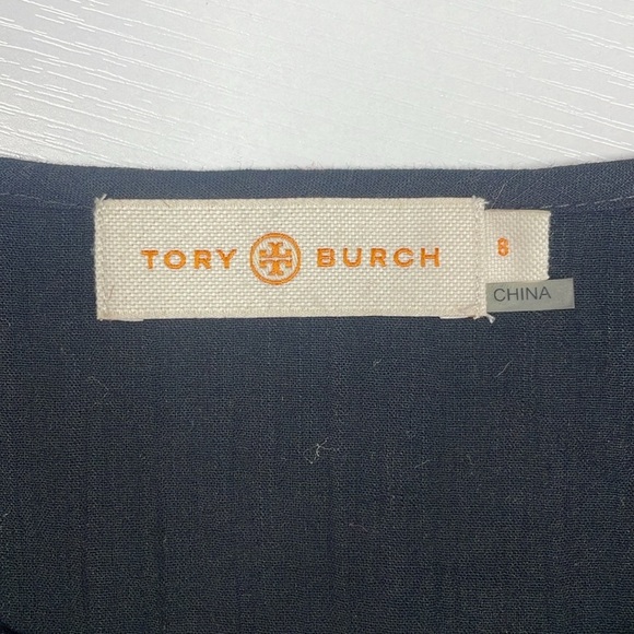 Tory Burch Fleur Embroidered Floral Woven Peasant Tunic Blouse Boho Black 8 - Picture 6 of 7